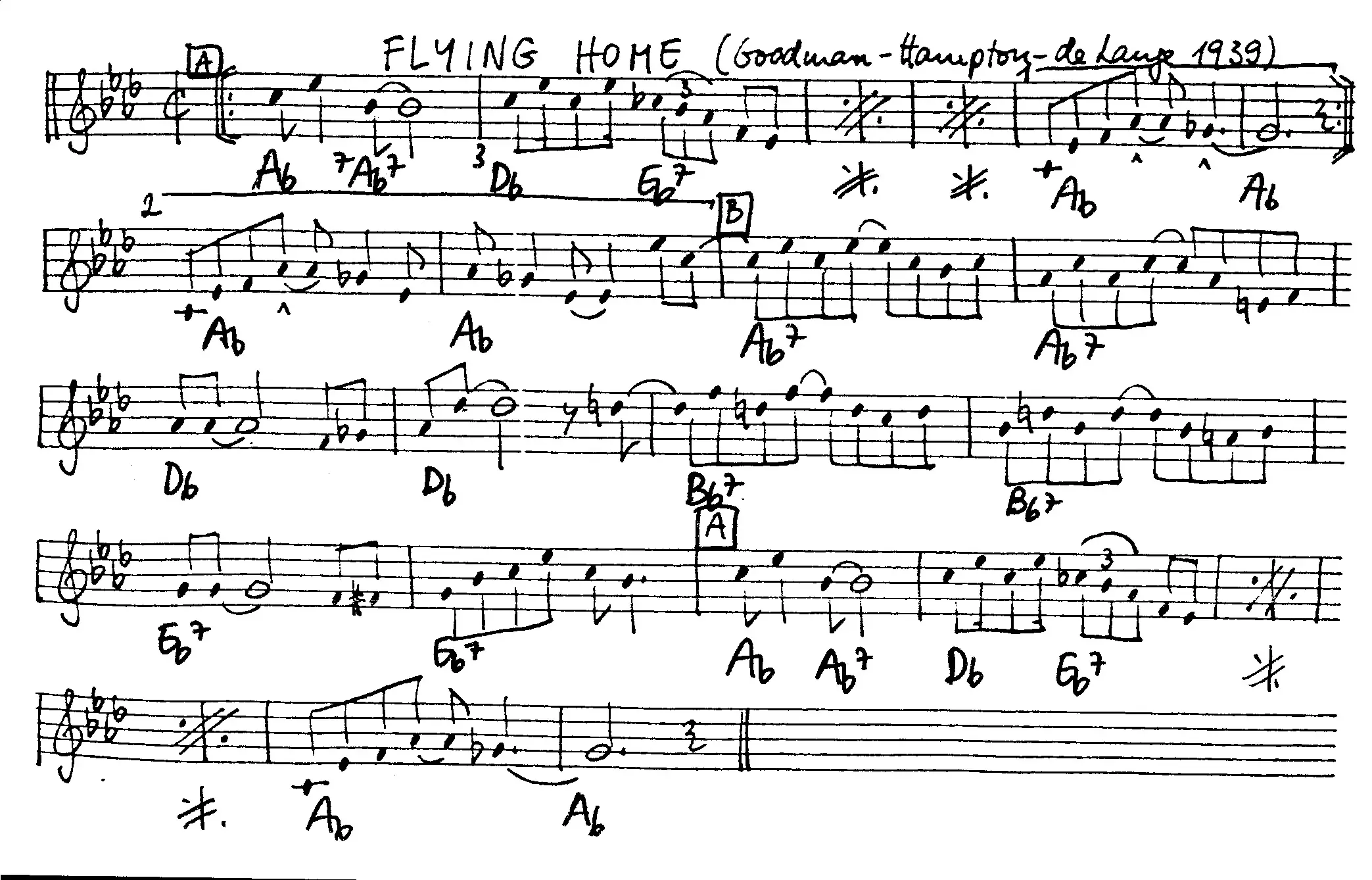 flying home free jazz leadsheet - Courtesy of the Jungle Jazz Band